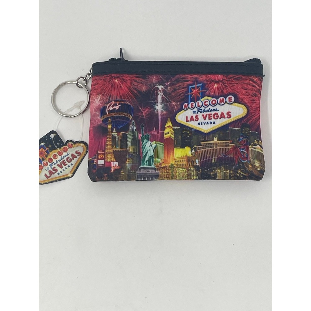 Welcome To Las Vegas Nevada Coin Purse Keychain Zipper Pouch Souvenir Travel NWT